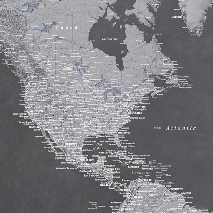 Push Pin Travel Maps Stormy Dreams World Rolled Canvas | Personalized Push Pin World Travel Map with Pins to Mark Travels | 24" x 36" - 4 sizes |Best Gift for People Who Travel