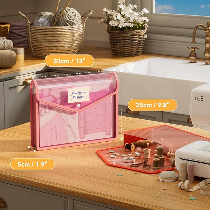 ABC life 6 Pack Plastic Expanding File Folder, Folders for Documents with Snap Closure, Colorful File Folder Organizer Holder, Transparent, Large Capacity, Fit Letter/A4 Size - Warm Pink