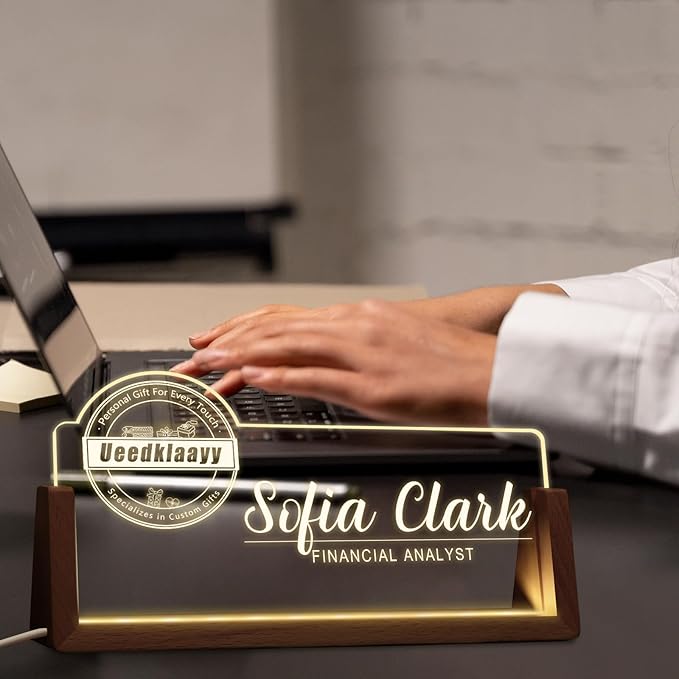 Desk Name Plate Personalized, Office Name Plate for Desk, Desk Decorations for Women Men Office - Light Up Name plate, Employee Appreciation Gifts for Coworkers