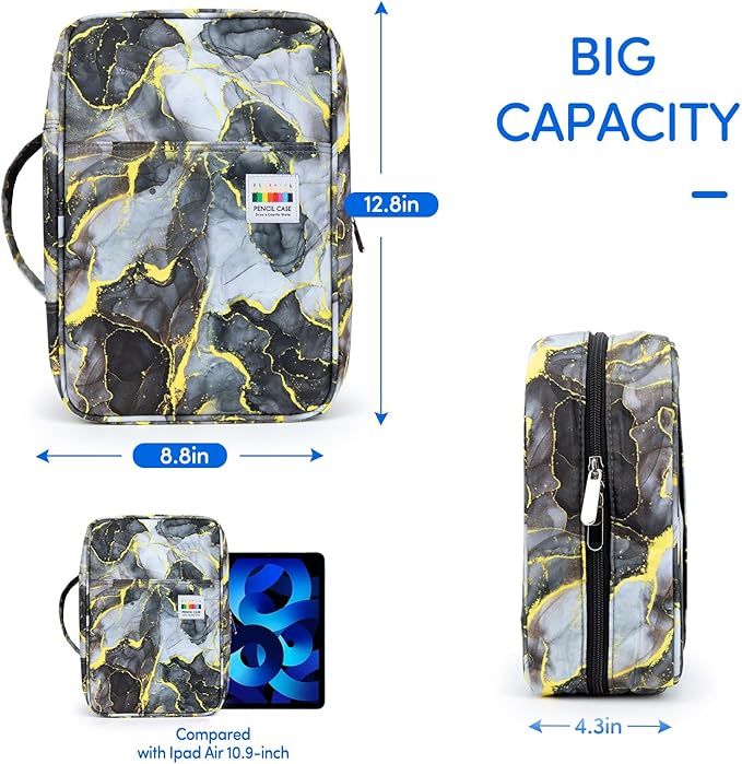 YOUSHARES 300 Slots Color Pencil Case - Pen Case Organizer with Handy Wrap & Zipper, Multilayer Holder for Prismacolor Colored Pencils & Gel Pen (Marble Gray)