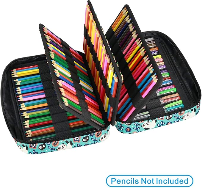 YOUSHARES Colored Pencil Case 220 Slots Pen Case Organizer With Handy Wrap & Zipper, Multilayer Holder for Prismacolor Colored Pencils & Gel Pen (Panda)
