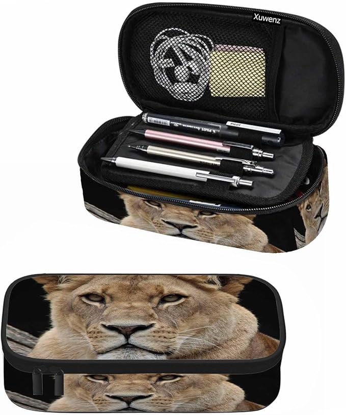 Lion Pencil Holder Bag African Animal Beast Pencil Case College Office School for Teens Boy Girl