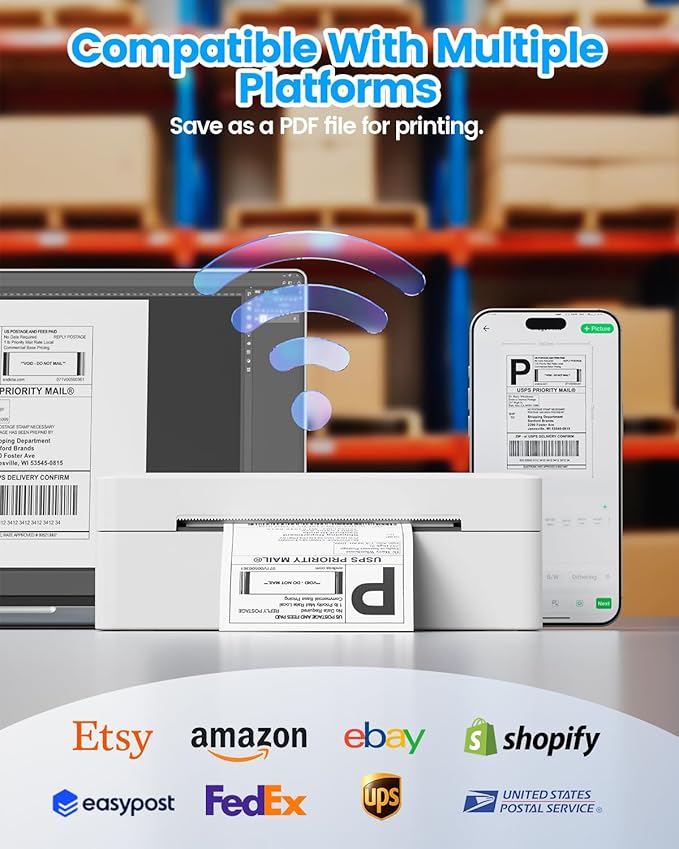 Bluetooth Thermal Shipping Label Printer, 4x6 Shipping Label Printer for Small Business, Support Android, iOS, Windows & Mac, Works with Amazon, Ebay, Shopify, Etsy