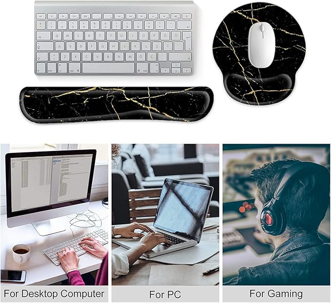 Keyboard Wrist Rest and Mouse Pad, Ergonomic Memory Foam Mouse Pad Wrist Support, Non-Slip & Pain Relief Mouse Pad and Keyboard Wrist Support, Comfortable Mousepad with Wrist Rest for Game, Office