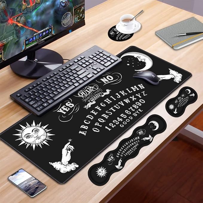 Ergonomic Keyboard Wrist Rest and Mouse Pad Wrist Rest Set, Large XXL Gaming Mousepad 31.5"x 11.8", Memory Foam, Easy Typing Pain Relief, Multifunctional Desk Mat for Office & Home, Ouija Board