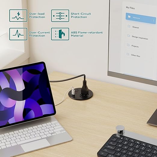 QBA Recessed Power Grommet with HDMI Port, 35W USB C Fast Charing, 3-inch Desk Power Outlet, 2 Outlets, 4 USB Ports, Flush Mount for Furniture Cabinet Home Office, ETL Listed