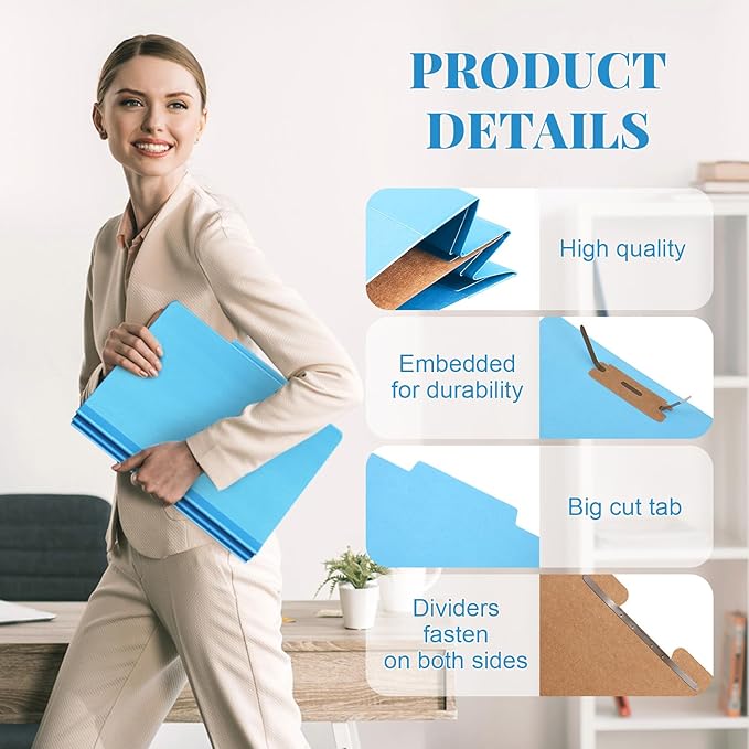 Skyygemm 36 Pcs Classification Folders Letter Size, 1 Divider Pressboard File Folder with Fasteners, Expanding File Organizer Bulk for Teachers, Clergy, Office, Church, Christmas Donations (Blue)