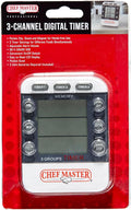 3-Channel Digital Timer by Chef Master, Triple Channel Count Up/Down Kitchen Digital Timer for Cooking, Roasting, Grilling, Marinade, Boiling, Baking, Pocket Clip, Stand & Magnet for Hands Free -90271