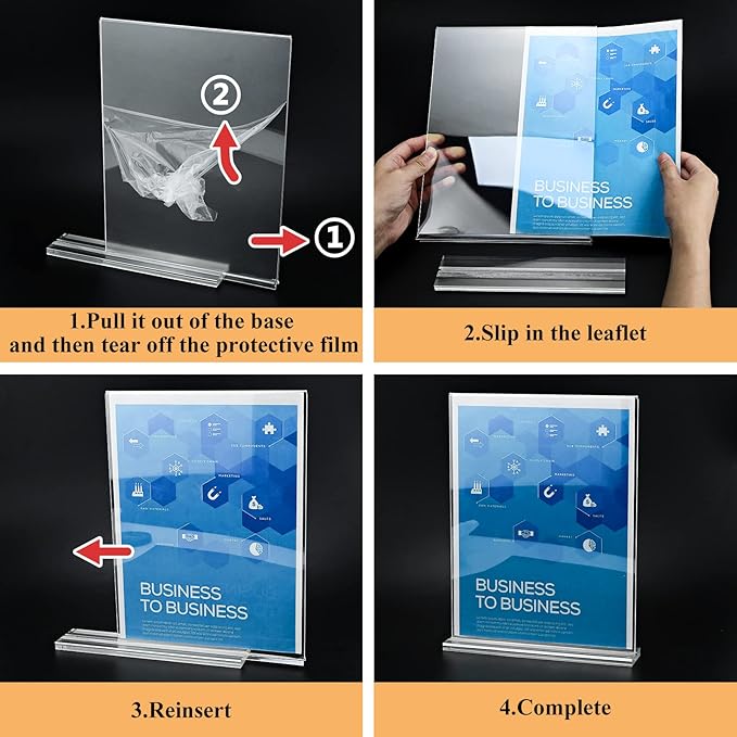 Acrylic Sign Holder 5.5 x 8.5, 10 Pack Double-Sided Stand up Table Top Clear Sign Holders, T Shape Plastic Acrylic Picture Frame Menu Flyer Paper Holder Display Stands for Office Store Wedding Party