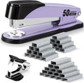 Deli Stapler Heavy Duty, Full Strip Staplers for Desk with 2000 Staples and Staple Remover, 50 Sheet Capacity, No Jam, Non-Slip Office Stapler with Staples for Office, Classroom, Purple