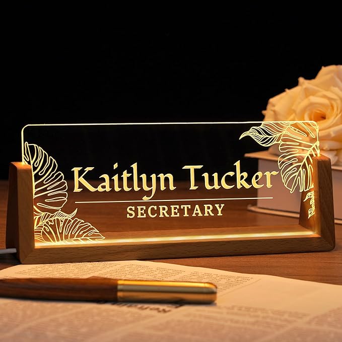 Desk Name Plate Personalized, Custom Office Light Up Name Plate for Desks, Desk Decorations for Women Men Office, Employee Appreciation Gifts for Coworkers