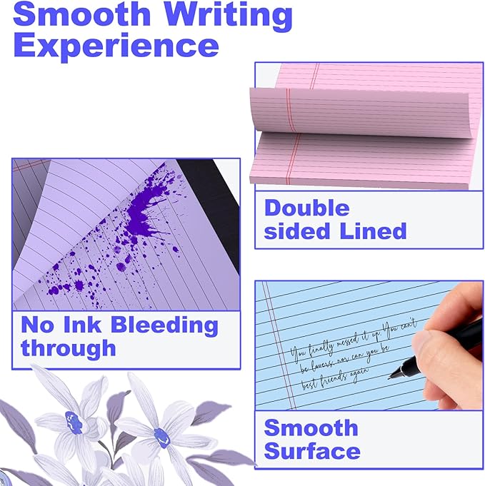 Gehanfai 3 Pack Colored Legal Pads 8.5 x 11 Inch, Wide Ruled Notepads Lined Memo Note Pads, 8.5x11 Inch Micro Perforated Writing Pads 30 Sheets Per Pad for Work Study Daily Note Taking List