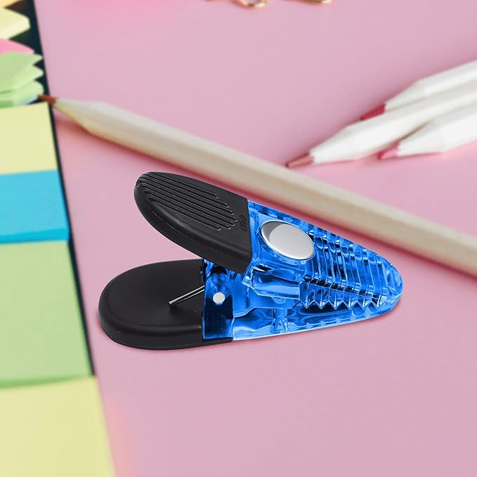 10 Magnetic Memo Holders Set - Customizable Text, Logo - Large Clip, Plastic - TBlue