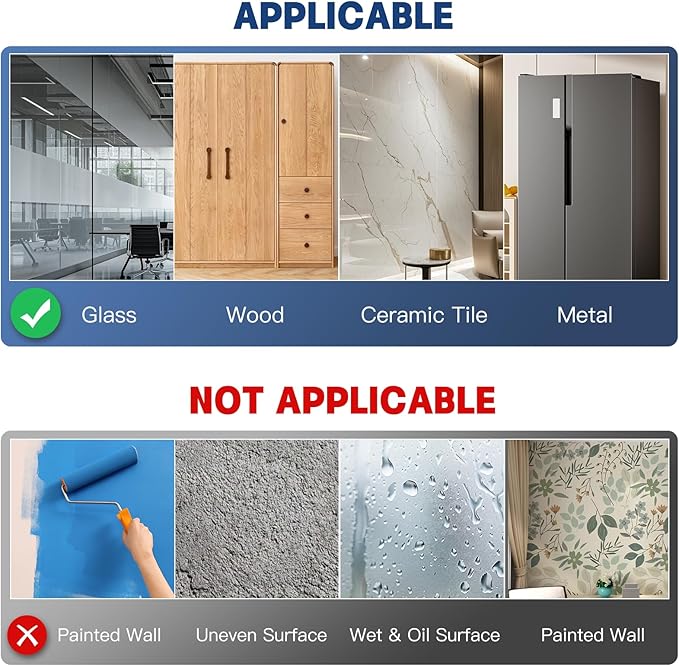 3 Pack Dry Erase Board Stickers Magnetic Free, 12"x8" Restickable Dry Erase Sheets No Residue for Wall/Refrigerator/Door/Cabinet, Adhesive Non-Magnetic Whiteboard, Fridge Dry Erase Paper