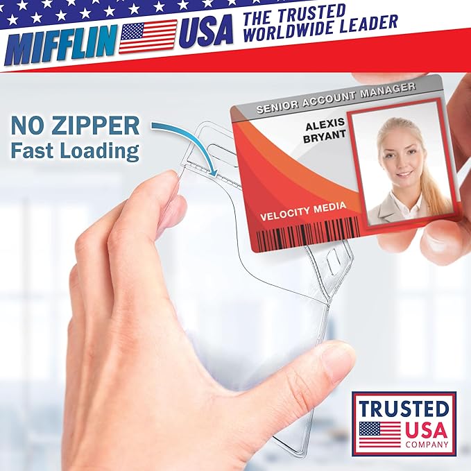 Mifflin-USA Card Protector (4x3 Inch, Clear, Bulk 5000 Pack) Quick Load Horizontal No Zipper Name ID Badge Holder