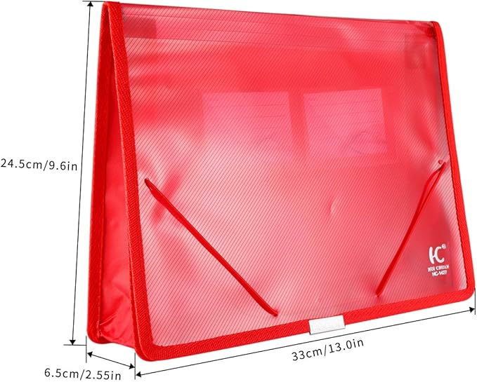 Eco-Friendly Plastic File Folders, Expanding Poly File Wallet, Transparent Expandable Envelope Organizer Document Folder with Elastic Band and Button Closure, with Small Two Pockets, 5 Colors