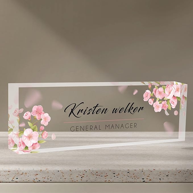 Desk Name Plate Personalized, Premium Pink Orchids Acrylic Desk Name Plate, Personalized Name Plate for Desk, Office Decor for Women or Men Coworkers, Boss, Employee, Teacher
