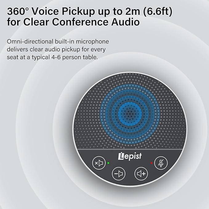 CMOCIIY USB Speakerphone,Conference Microphone for Home Office, Omnidirectional Desktop PC Speaker with 360° Voice Pickup, Noise Cancelling, Plug & Play for Zoom/Teams/Skype, Webinar,Online Classes