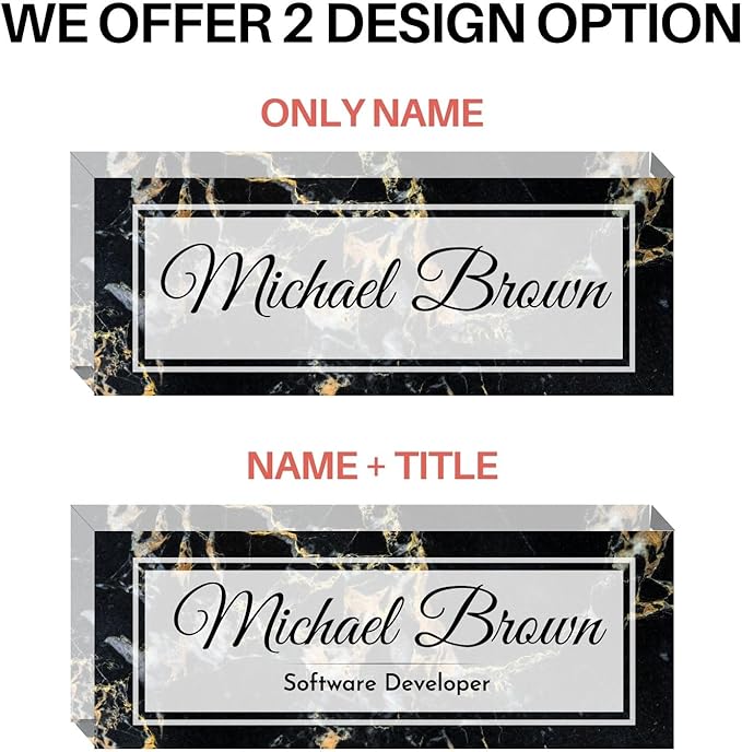 Customized Clear Acrylic Thick 8x3" Desk Name Plate Block with Personalized Logo - Professional Office Decor - Customized Acrylic Plate Gift for Teacher Co-workers, Christmas Gifts for Her, Thanksgiving Gifts (Black Marble)