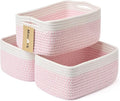 Small Storage Baskets for Organizing | Closet Organizer Bins | Shelf Toy Basket | Woven Rope Baskets | Cube Decorative Box | Shallow Basket | 13x8.5x5.1” | 3 Packs White Pink