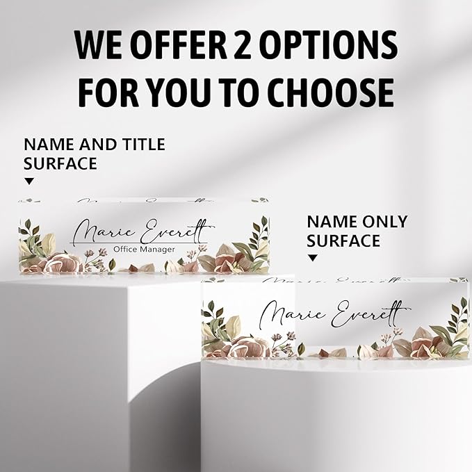Custom Desk Name Plate, Personalized Acrylic Office Decor, Employee Appreciation Gifts for Boss, Manager, Teacher, Nurse (Threadlike Flower)