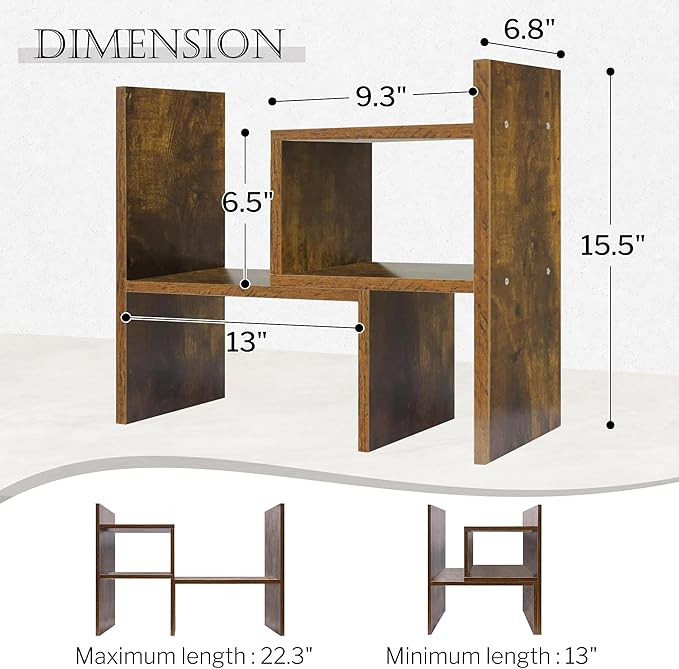 Jerry & Maggie - Desktop Organizer Office Storage Rack Adjustable Wood Display Shelf, Birthday Gifts Toy Home Decor Free Style Rotation Display True Natural Stand Shelf (Natural Wood Tone)