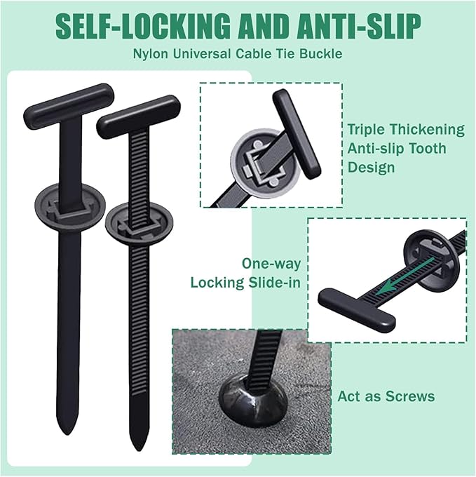 160 PCS Nylon Universal Cable Tie Buckle, Heavy-Duty Nylon Self-Locking with Double-Sided Teeth, High Tensile Strength & UV-Resistant Design for Indoor/Outdoor use(black)