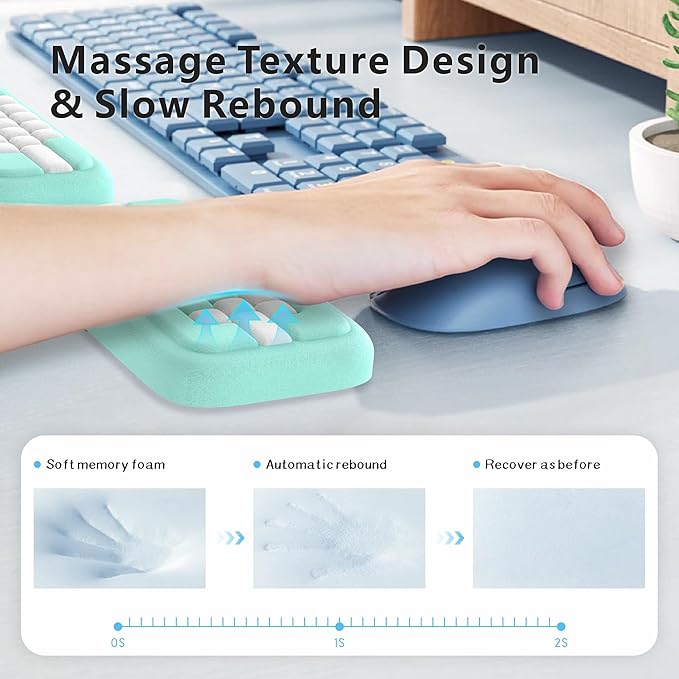 MEKASS Keyboard Wrist Rest, Ergonomic Wrist Pad, Soft Memory Foam Keyboard Hand Rest with Non-Slip Base, Easy Typing, Pain Relief, Comfort Support for Office Work Gaming Accessories (Mint White)