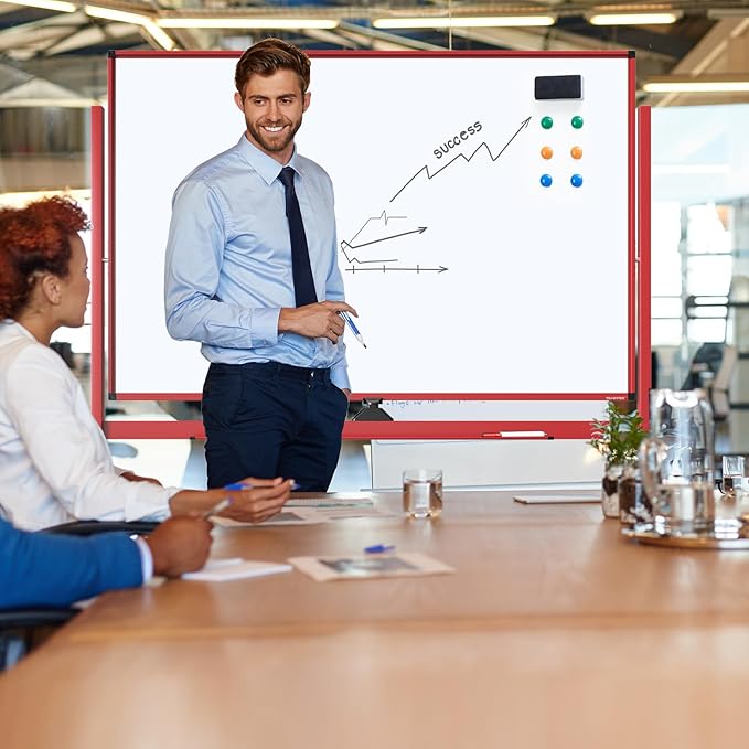 TSJ OFFICE Large Rolling Whiteboard - Dry Erase Magnetic 48 x 32 Inches White Board Height Adjust Double Sides Mobile Portable Easel on Wheels, Dry Erase Board with Stand for Office, Home & Classroom