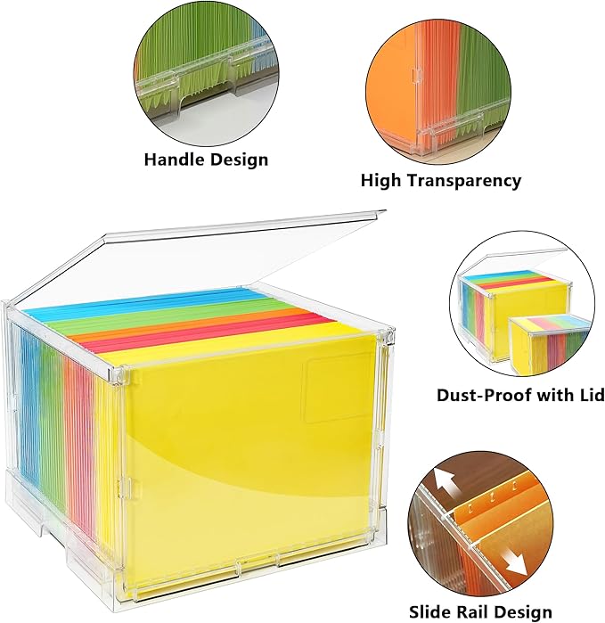 MUKAI File Organizer Box with Lid, Collapsible File Folder Organizer with Slide, Hanging File Folder Box, for Office Document Storage with Desktop organizer (3)