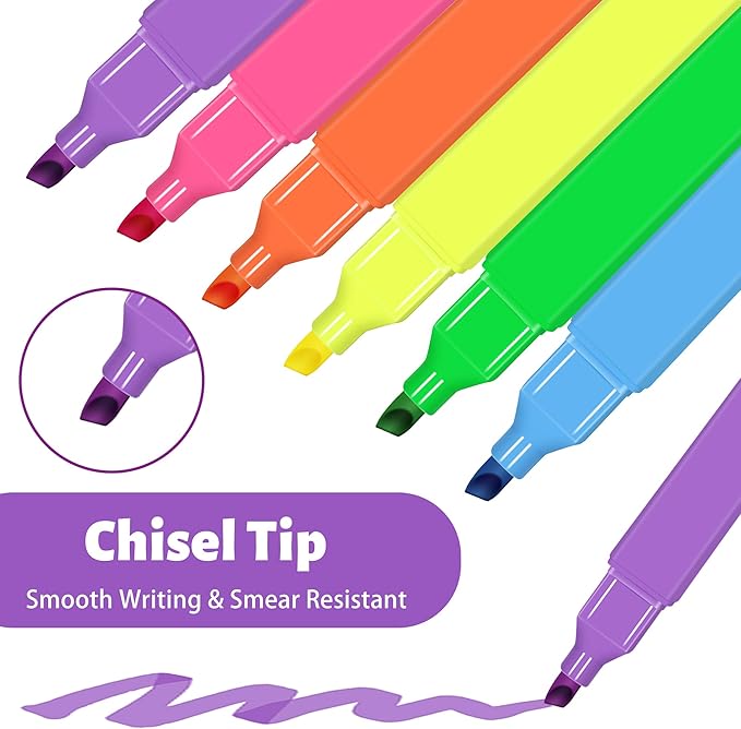 Piochoo Highlighters,12pcs Aesthetic Pastel Highlighters, Chisel Tip Book Highlighter, Cute Pens with Chisel Tip, No Bleed Bible Highlighter Assorted Colors