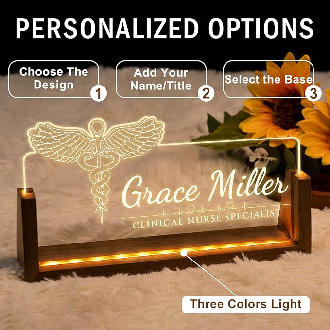 Desk Name Plate Personalized, Custom Office Light Up Name Plate for Doctor Nurse, Desk Decorations for Women Men Office, Employee Appreciation Gifts for Doctors Nurses Coworkers