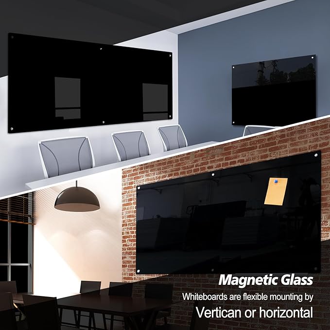 Magnetic Glass Writeboard 72"x48" Premium Tempered Dry Erase Boards Wall Mounted Frameless Whiteboard Bulletin Message Boards (Black)
