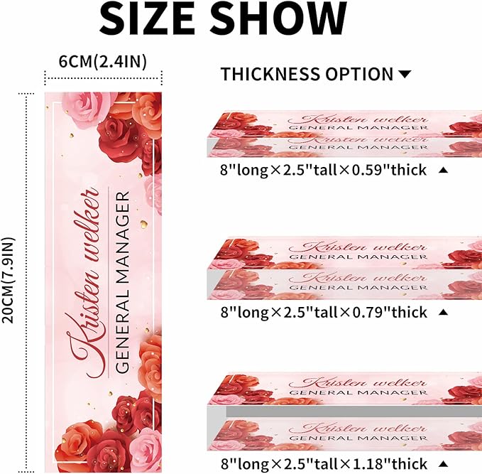 Personalized Name Plates for Desk, Premium Clear Acrylic Desk Name Plate, Custom Name Plate Office Decor for Women, Employee Appreciation Gifts (Red Rose)