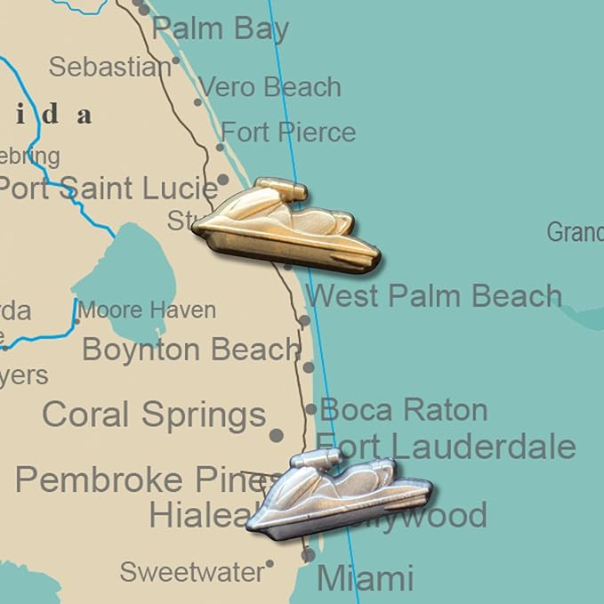 Jet Ski Push Pins - Silver Jet Ski Map Pins for Cork Boards, Maps, or Lapel Use - Designed in USA - Set of 20