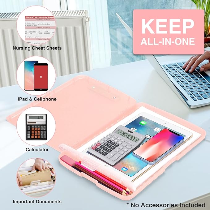 Sooez Glitter Clipboard with Storage, High Capacity Clip Boards 8.5x11 with Pen Holder, Cute Clipboards with Low Profile Clip, Sparkle Plastic Organizer Case Box for Women & Kids, Side Opening