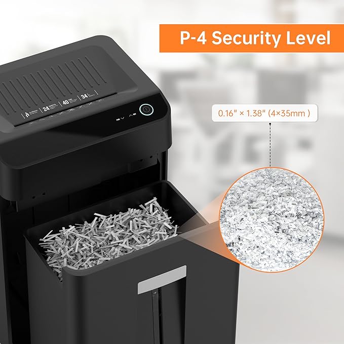 24-Sheet Cross Cut P-4 Security Paper Shredder with 8.9 Gal Pull-Out Bin, Credit Card/Staple/Clip/CDs Commercial Heavy Duty Shredder for Office