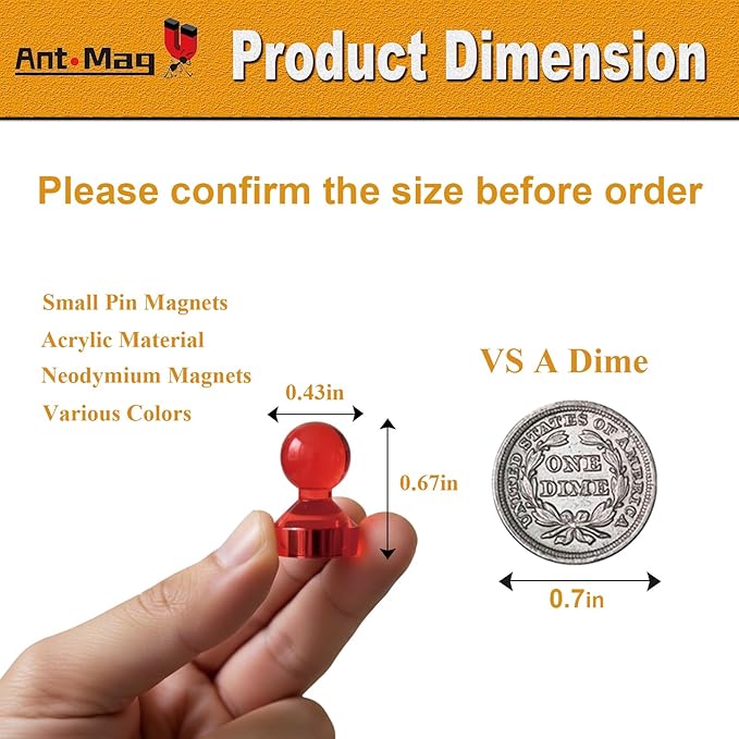 Ant Mag Magnetic Push Pins, 72 Pack Strong Whiteboard Magnets for Fridge, Maps, Office, Kitchen & Classroom Red
