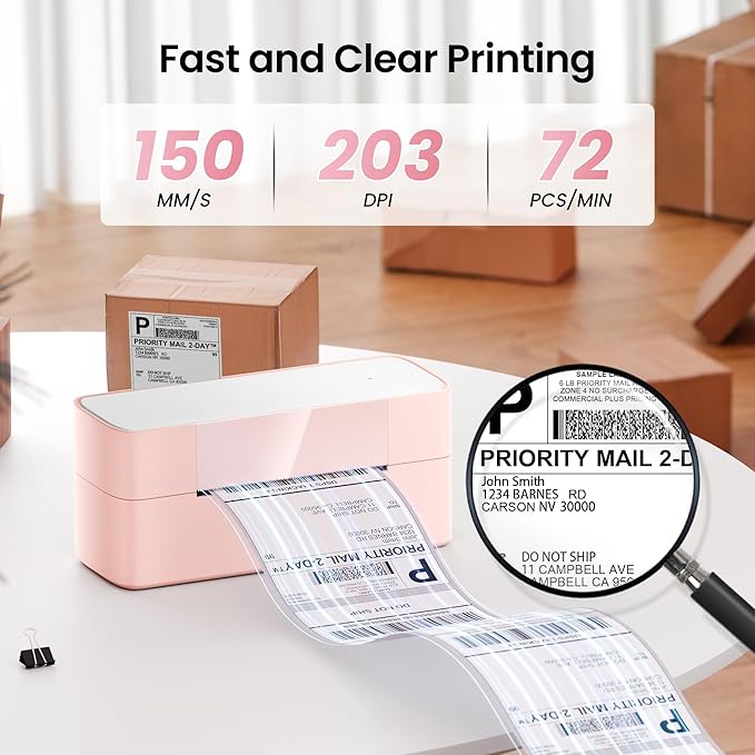 Itari Thermal Shipping Label Printer, 245BT Pink Thermal Label Printer 4x6, Bluetooth Address Label Printers for Business, Support iOS, Android, Windows, Amazon, Shopify, USPS