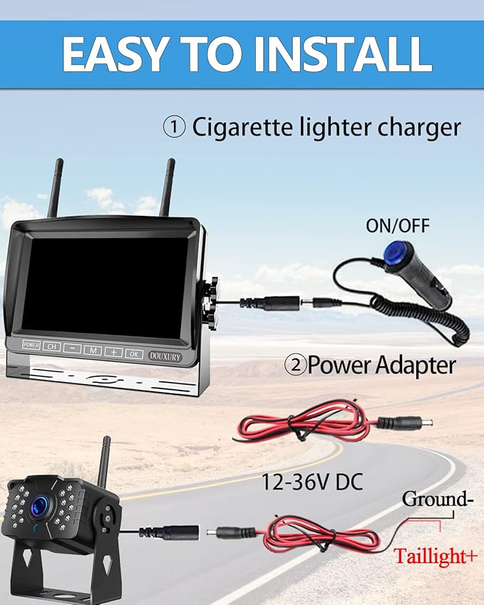 RV Backup Camera Wireless DOUXURY IP69 Waterproof 170° Wide View Angle HD 1080P Rear View Camera + HD LCD 7" Monitor, Digital Wireless Camera System for RV Truck 5th Wheel Trailer Pickup Camper Bus