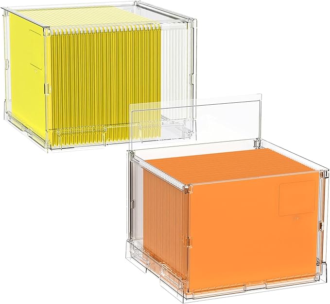 File Organizer Box with Lid,Hanging Filing Folder Organizer for Document Storage with Plastic Slide,Letter-size File Holder Filing Box for Office/Home/Decor/（2Pack）
