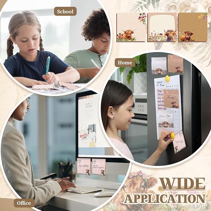 9 Pads Highland Cow Sticky Notes 3x3 Inch Cute Self Stick Notepads Notes Adhesive Memo Pad Office Decor Gifts for Students School Teacher Meeting Office Supplies