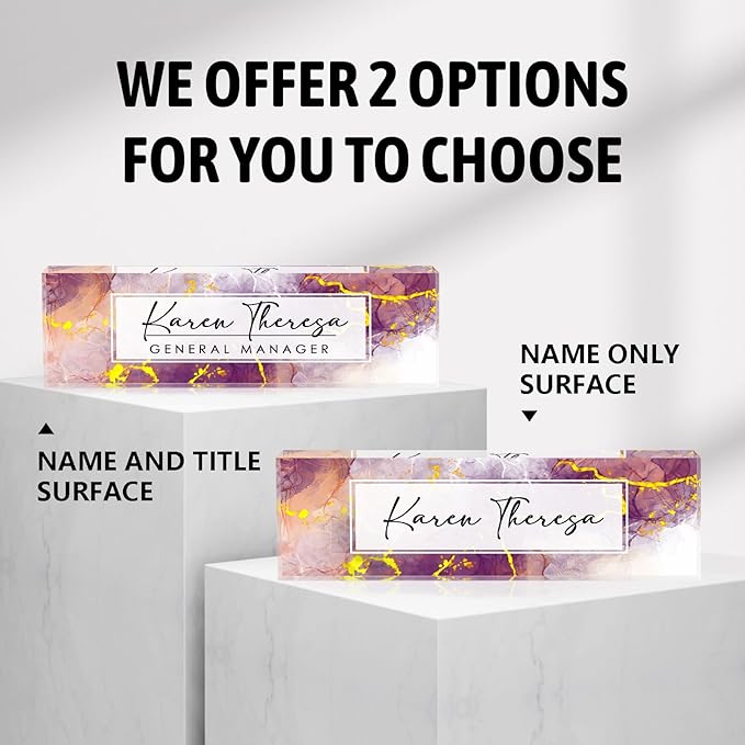 Custom Office Name Plate, Personalized Gifts for Women & Employees, Office Desk Accessory (Purple Marble)