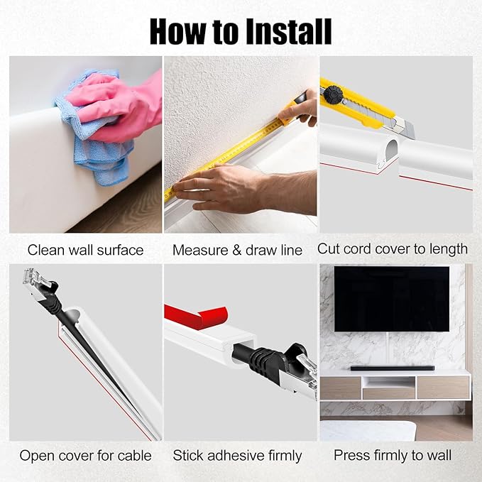Self-Adhesive Cable Hider, Flexible Wire Cover Cable Raceway for Wires, Wall Mount TV, Home Audio, Network, Power, and Phone Line Managemen (White, 157inch)
