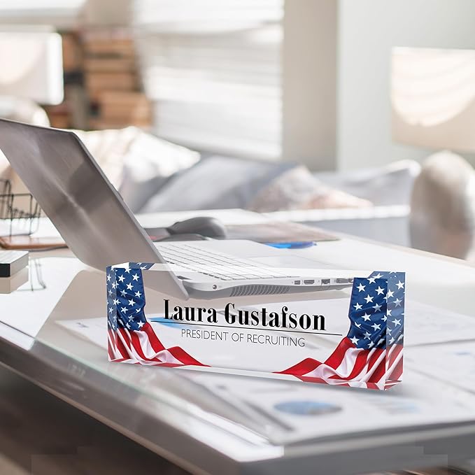 Desk Name Plate Personalized Name Plate for Desk, Office Desk Decor, 3D Style Personalized Plaque Name Plates for Desks Custom Appreciation Gifts for Boss Lady Employee Coworkers (USA Flag)