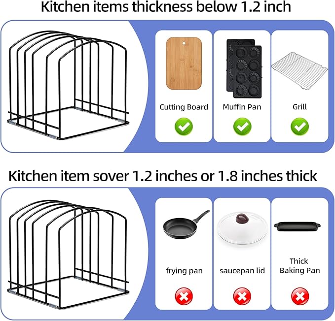 5-Slot (Two Size Slots) Cutting Board Organizer, Bakeware Organizer, and Kitchen Cabinet Organizer for Baking Trays and Cookie Sheets - Black - 1pc