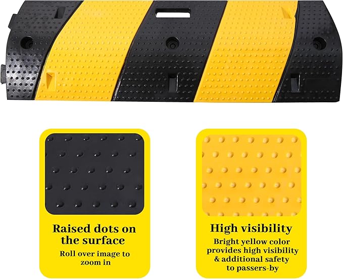 Speed Bumps for Asphalt Fold Rubber Speed Humps with Yellow Targets for Gravel Driveway Concrete Road, 1 Pack