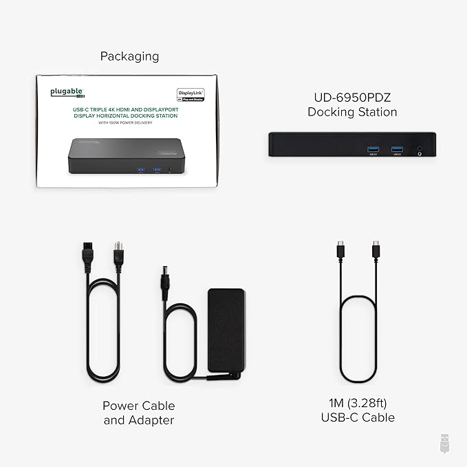 Plugable 12-in-1 USB C Triple Monitor Docking Station, Triple 4K Displays with 3X HDMI or 3X DisplayPort, Compatible with Mac, Windows, Thunderbolt, USB4, USB-C (100W PD, 6X USB Ports, Ethernet)