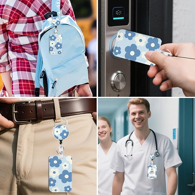 2 Pack Flower ID Badge Holder with Heavy Duty Retractable Reel Keychain for WomenStudents,Teachers, Nurses, Office Use 7