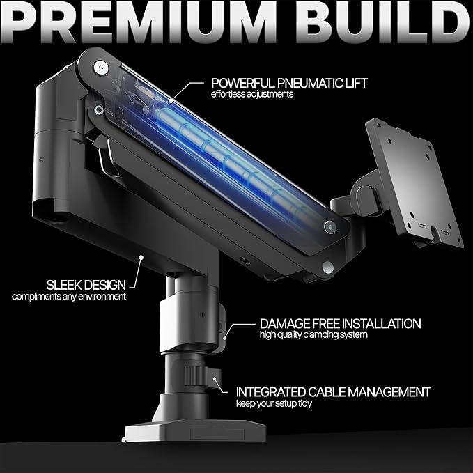 VIVO Premium Aluminum Single Screen Pneumatic Spring Monitor Arm Desk Mount Stand with Extension Pole | Fits One Screen up to 35" (STAND-V101GT)